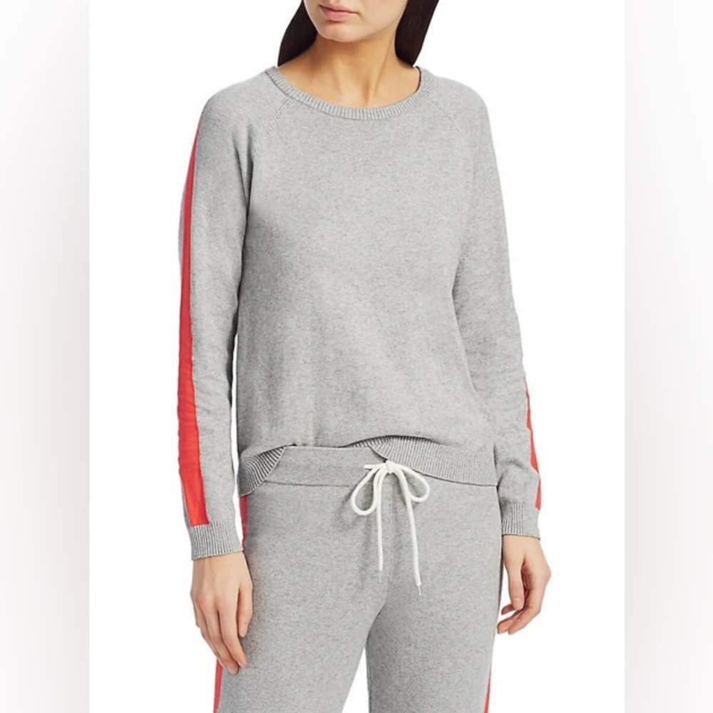 Monrow Cotton and Cashmere Gray Sweater with Orange Stripes Women’s Size XS